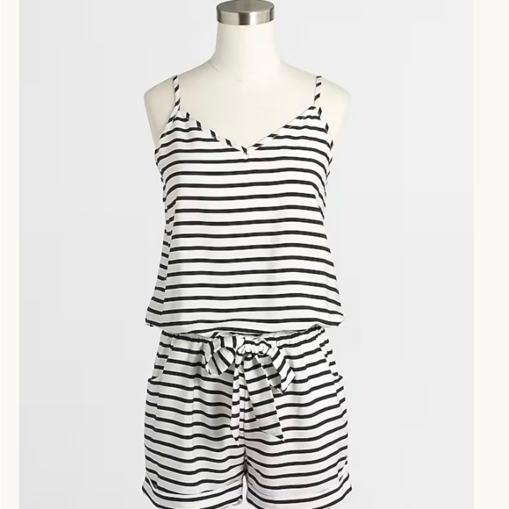 J. Crew Black and White Striped drapery Romper Sz Xs
